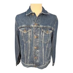 American Eagle Men's Denim Trucker Jacket Blue Medium Casual Button-Up‎